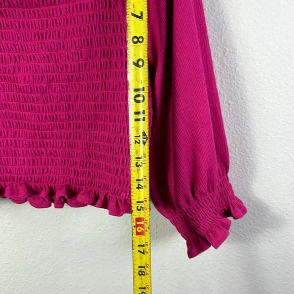 Free People Brenyce smocked Boho top blouse ruffled sleeves jungle flower SZ M - Picture 10 of 14